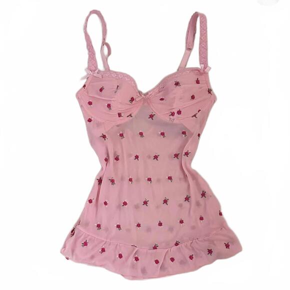 Rampage Other - Vintage Y2K Rampage Babydoll Top Aurora Rose Mesh Lingerie Pink Women's Size 1X